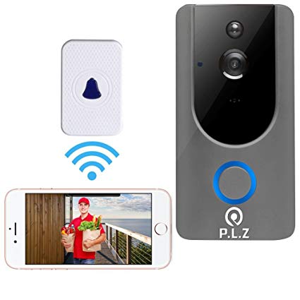 WiFi Wireless Video Doorbell Smart Door Bell 720P HD WiFi Security Camera with 8G Memory Storage and Chime, Two-Way Talk and Real-Time Video, Voice Wave Connection, Wide Dynamic Range, Night Vision