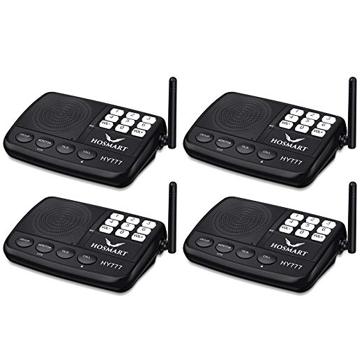 Wireless Intercom System Hosmart 1/2 Mile LONG RANGE 7-Channel Security Wireless Intercom System for Home or Office (2018 New Version) [4 Stations Black]