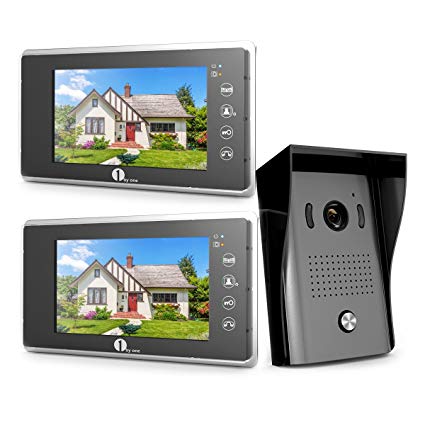 1byone Video Doorbell Kit, 7-inch Color Monitors and Surface Mounted HD Camera Video Doorphone, Control Two Locks and Night Version Intercom System –Black