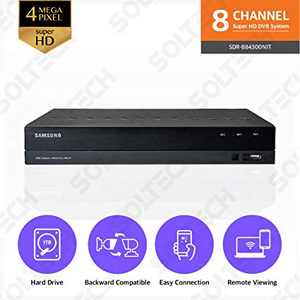 Samsung Wisenet SDR-B84300N1T 8 Channel SuperHD 4MP Security DVR with 1TB Hard Drive