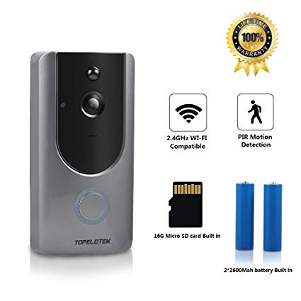 Wireless Doorbell with Camera Video Doorbell 720P 16GB Video Storage 2 Rechargeable 2600mAh Battery Two Way Audio Night Vision PIR Motion Detection APP Control with Smart Security System