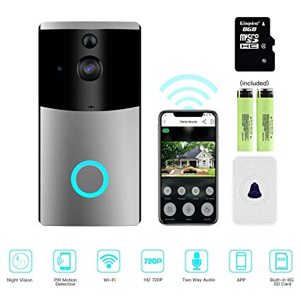 Video Doorbell, Myriann Wi-Fi Smart Doorbell, 720P HD Door Security Camera, Built-in 8G Card, Support Motion Detection, IR Night Vision, 2-Way Audio and App Control for IOS and Android