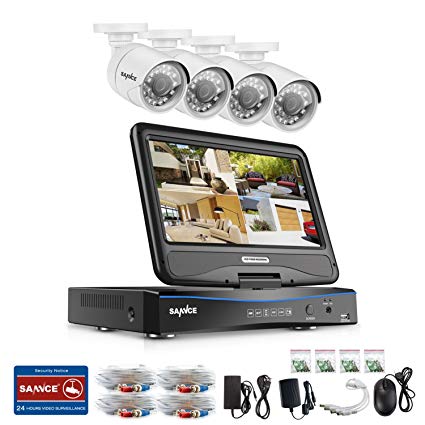 SANNCE 4CH 1080N Home Security Camera System with 10inch Monitor and 4x720P Night Vision HD CCTV Surveillance Camera, NO Hard Drive