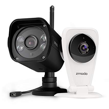 Zmodo Wireless Cameras Kit - 1080p Full HD Outdoor Cam Pro, 98ft Night Vision - Two-Way Audio EZcam Indoor Camera - 30 Days Free Cloud Storage - Work with Alexa