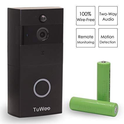 TuWoo Video Doorbell Camera Wireless WiFi—HD Video, Remote Viewing, 2-Way Talk, Smart Alerts, Free App, Battery Powered and Hard Wired Optional—8G TF Card & Rechargeable Batteries Included