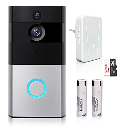 Video Doorbell, Smart Doorbell 720P HD Wifi Security Camera with Chime and 16G Memory Storage, Real-Time Two-Way Talk and Video, Night Vision, PIR Motion Detection and App Control for IOS and Android