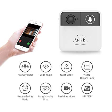 Security Doorbell Camera,Smart Video Doorbell 720P HD Wifi Home Security Camera with Mobile Door Bell Ring Battery Powered，Real-Time Two-Way Talk and Video,Free App for Both IOS and Android