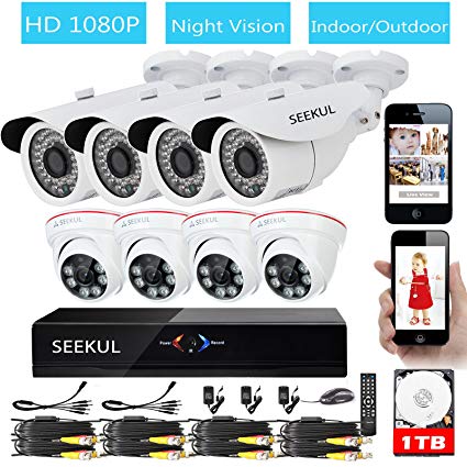 SEEKUL 8 CH DVR 1080P 2.0MP Bullet Outdoor Dome Indoor Night Vision Video Surveillance CCTV Security Camera System 1TB HDD