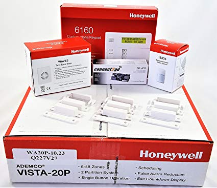 Honeywell Vista 20P Hardwired Self Monitoring Kit With a 6160 Keypad, One IS335 Motion Sensor, One EVL-CG Envisalink, Three 7939WG Contacts, and a Wave2 Siren