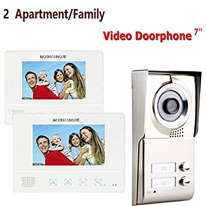 MOUNTAINONE 2 Apartment/Family Video Door Phone Intercom System 1 Doorbell Camera with 2 button 2 Monitor Waterproof SY811WMC12