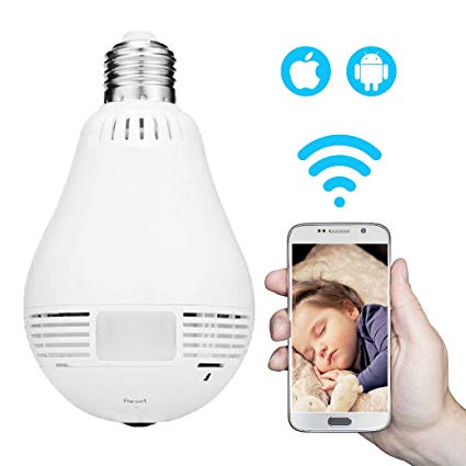 VESKYS WiFi Bulb Security Camera, 960P Panoramic 360° Fisheye Lens with Motion Detection, Night Vision and Two Way Audio for Android, IOS and iPad (960P)