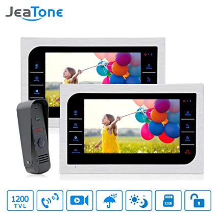 JeaTone 10 Inch TFT Wired Video Door Phone Intercom Security Camera Doorbell Home Security Camera System 32GB SD Card Video Record Monitor Door Video Camera Best Selling