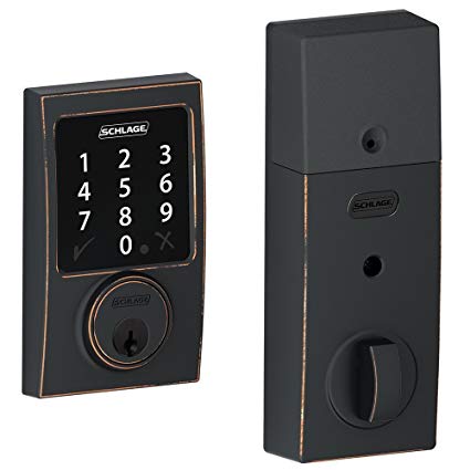 Schlage Z-wave Connect Century Touchscreen Deadbolt with Extra Key, Compatible with Alexa via SmartThings, Wink etc., Aged Bronze, BE468-CEN-716-2KA