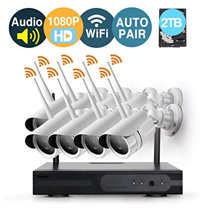 [Audio & Video] 8 Channel 1080p HD Wireless security Camera System with 2TB Hard Drive and 8 Infrared Outdoor 2.0Megapixel WiFi IP Cameras, Auto-Pair, NVR built-in Router,Remote access