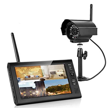 Ennio 7 Inch TFT Digital 2.4g Wireless Cameras Audio Video Baby Monitors 4ch Quad DVR Security System with Ir Cameras