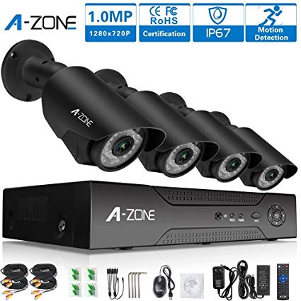 A-ZONE 4 Channel 1080P Security Camera System Full 1080P DVR with 4 x 720P(1280x720) Superior Night Vision outdoor/indoor home surveillance system CCTV Camera-Without Hard Drive