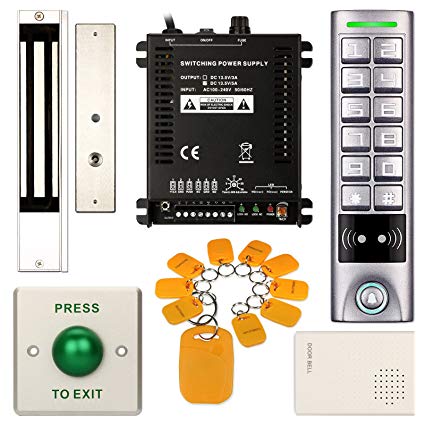 Access Control System, ZOTER Waterproof IP65 Keypad Reader RFID ID Card 125Khz Metal Button + Electric Magnetic Door Lock